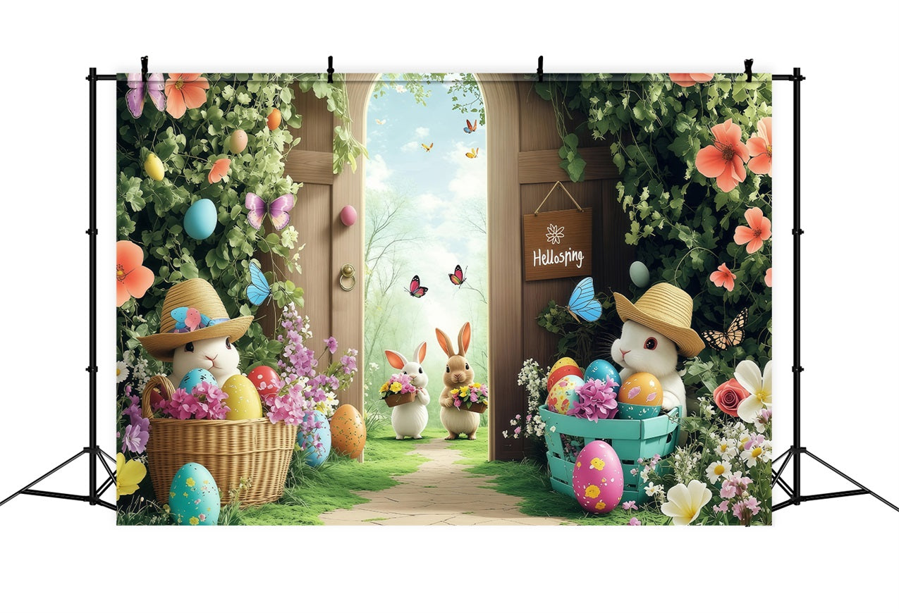 Easter Backdrops Spring Butterflies Bunny Gathering Backdrop UK BRP1-245