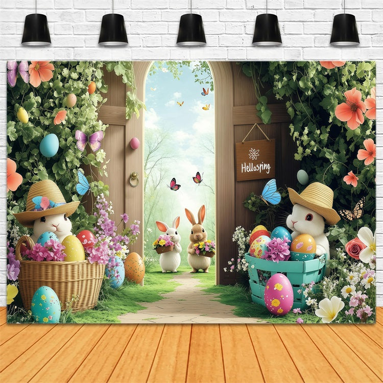 Easter Backdrops Spring Butterflies Bunny Gathering Backdrop UK BRP1-245