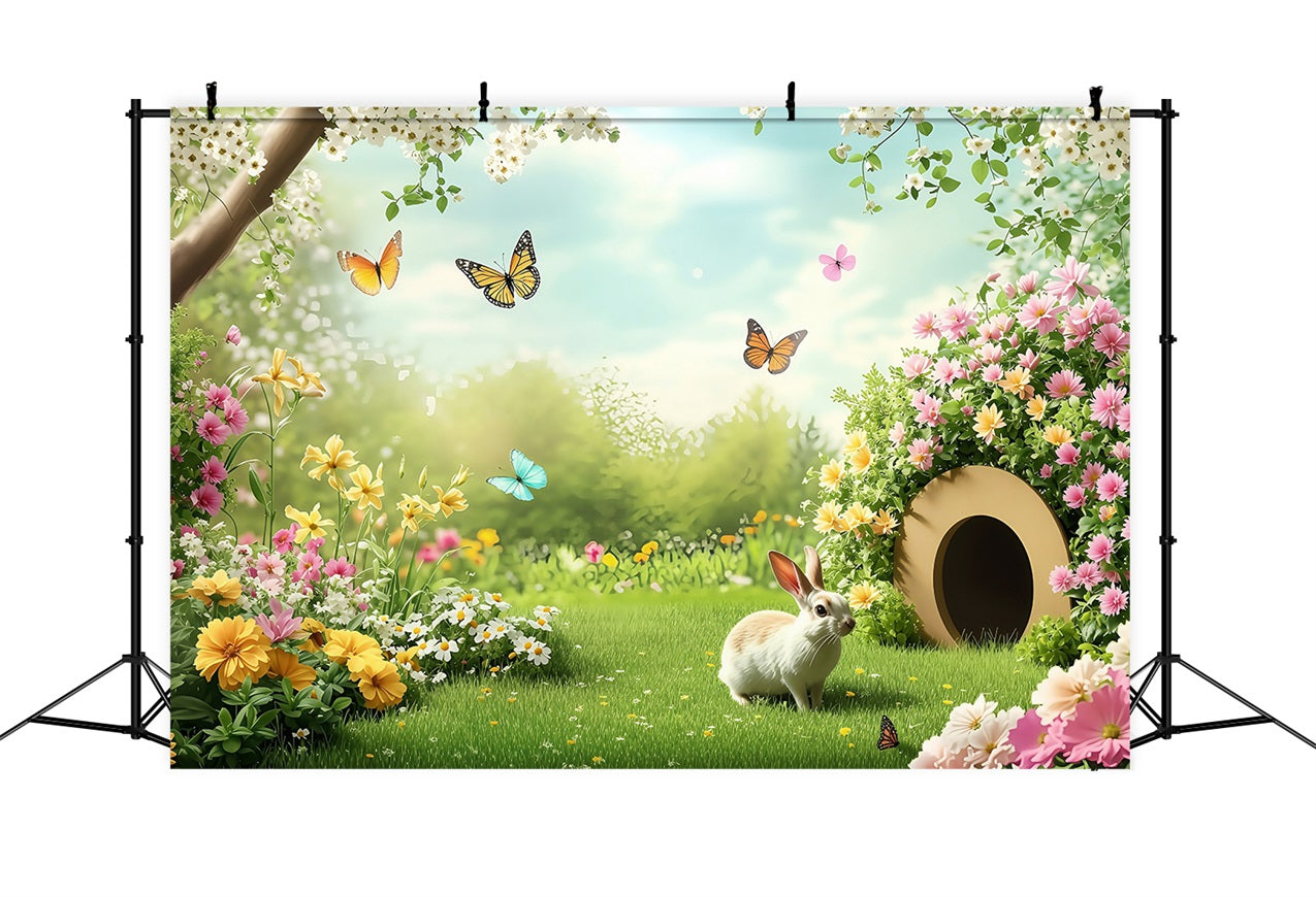 Easter Photo Backdrops Sunny Floral Field Rabbit Backdrop UK BRP1-246