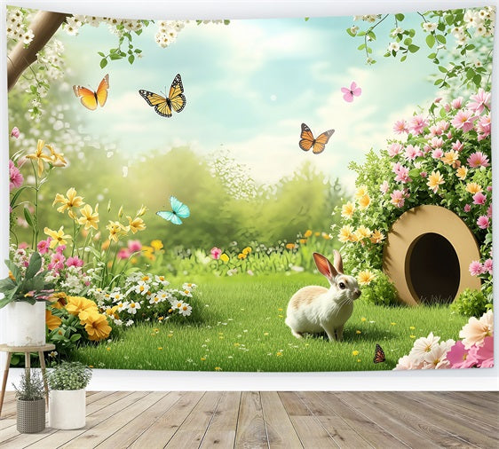 Easter Photo Backdrops Sunny Floral Field Rabbit Backdrop UK BRP1-246