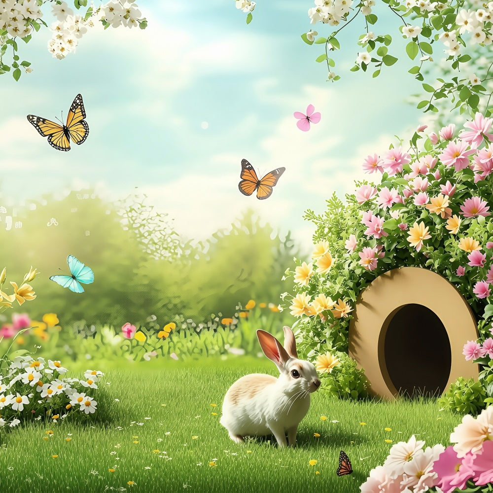 Easter Photo Backdrops Sunny Floral Field Rabbit Backdrop UK BRP1-246