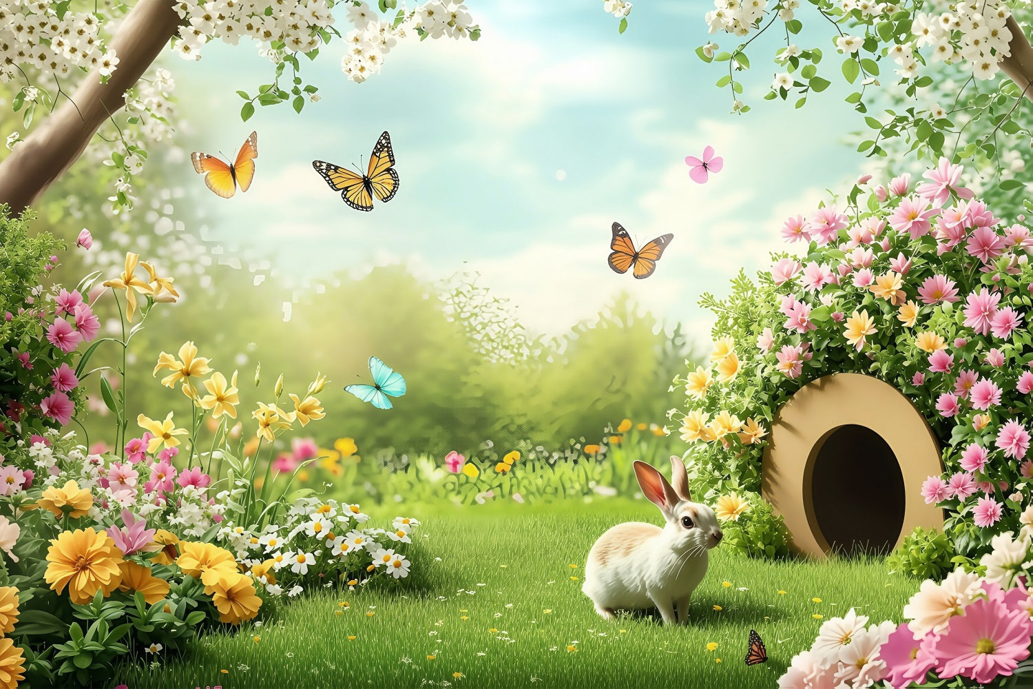 Easter Photo Backdrops Sunny Floral Field Rabbit Backdrop UK BRP1-246