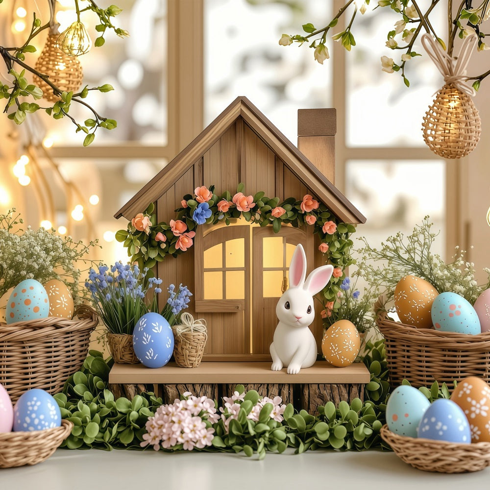 Easter Bunny Backdrop Illuminated Cottage Egg Scene Backdrop UK BRP1-249