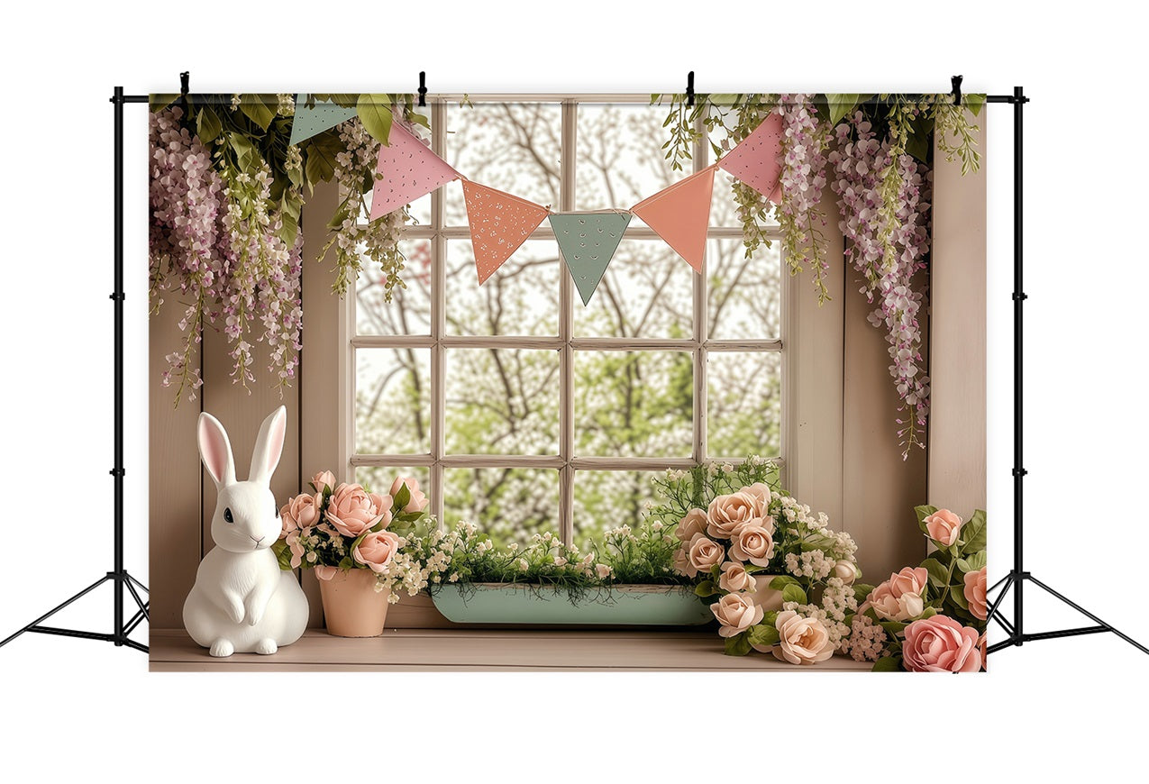 Easter Backdrops Photography Blossoming Window Bunny Spring Backdrop UK BRP1-251