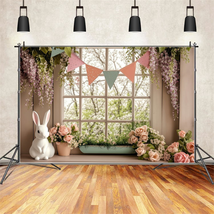 Easter Backdrops Photography Blossoming Window Bunny Spring Backdrop UK BRP1-251