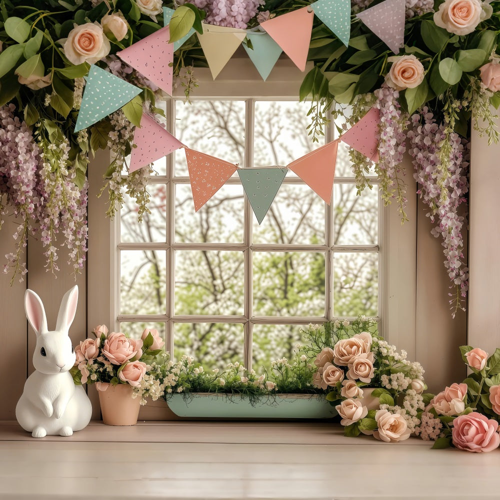 Easter Backdrops Photography Blossoming Window Bunny Spring Backdrop UK BRP1-251