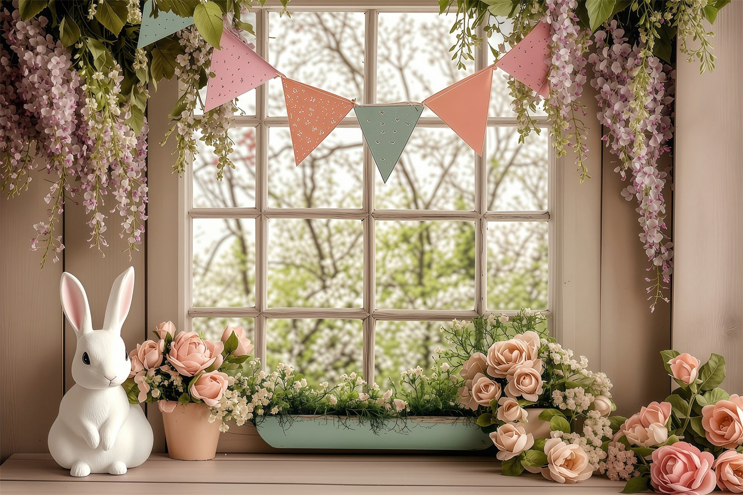 Easter Backdrops Photography Blossoming Window Bunny Spring Backdrop UK BRP1-251