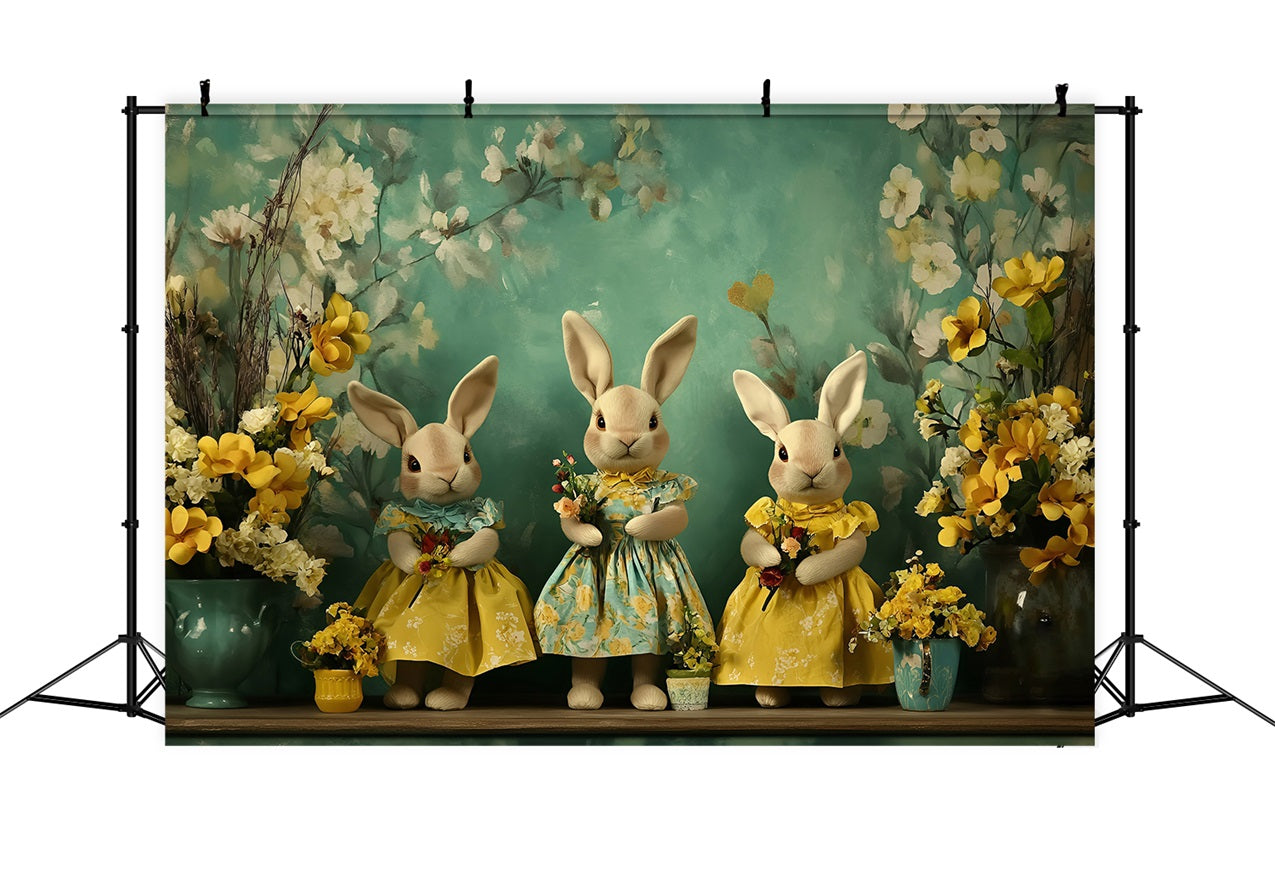 Easter Photo Backdrop Bunny Trio Floral Accents Backdrop UK BRP1-252