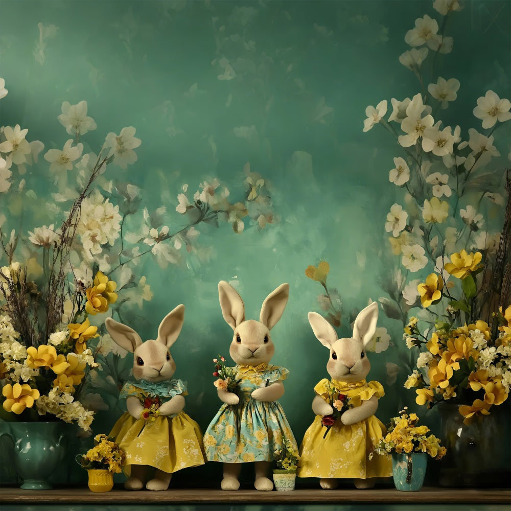 Easter Photo Backdrop Bunny Trio Floral Accents Backdrop UK BRP1-252