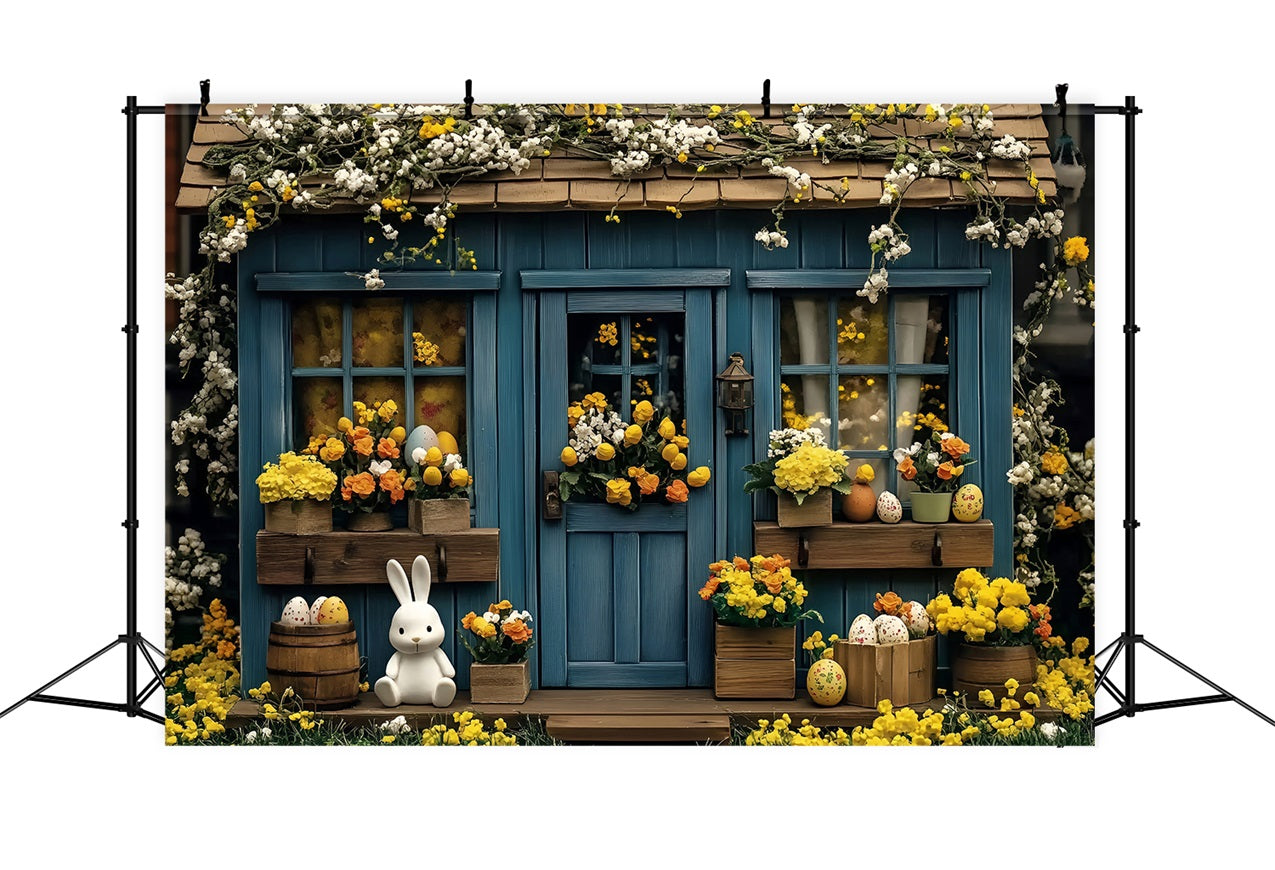 Photography Easter Backdrop Blue Bunny Cottage Flowers Backdrop UK BRP1-253