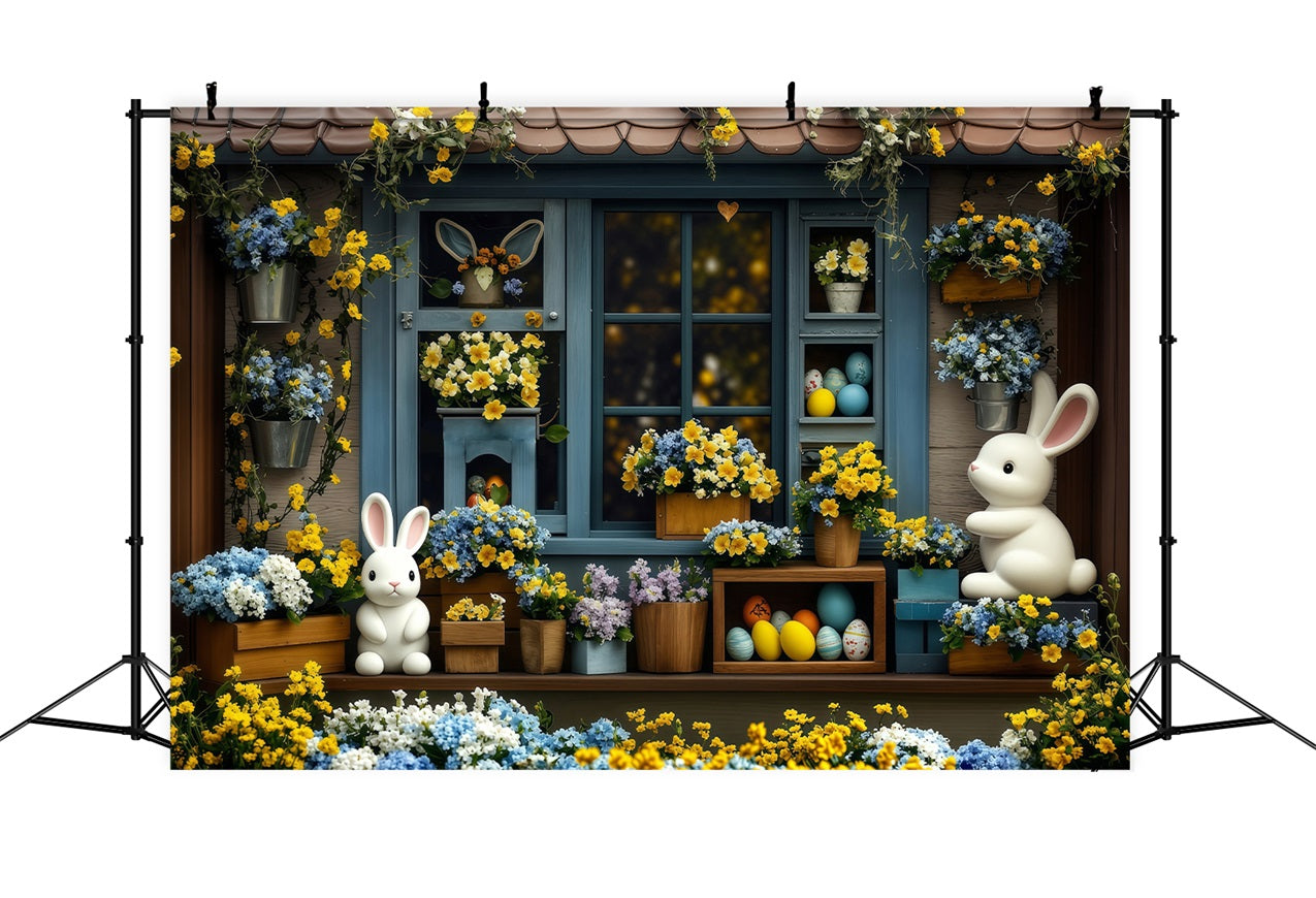 Easter Egg Backdrop Blooming Yellow Blue Bunny Backdrop UK BRP1-254