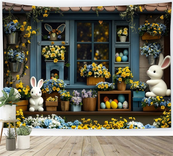 Easter Egg Backdrop Blooming Yellow Blue Bunny Backdrop UK BRP1-254