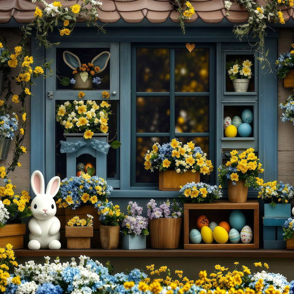 Easter Egg Backdrop Blooming Yellow Blue Bunny Backdrop UK BRP1-254