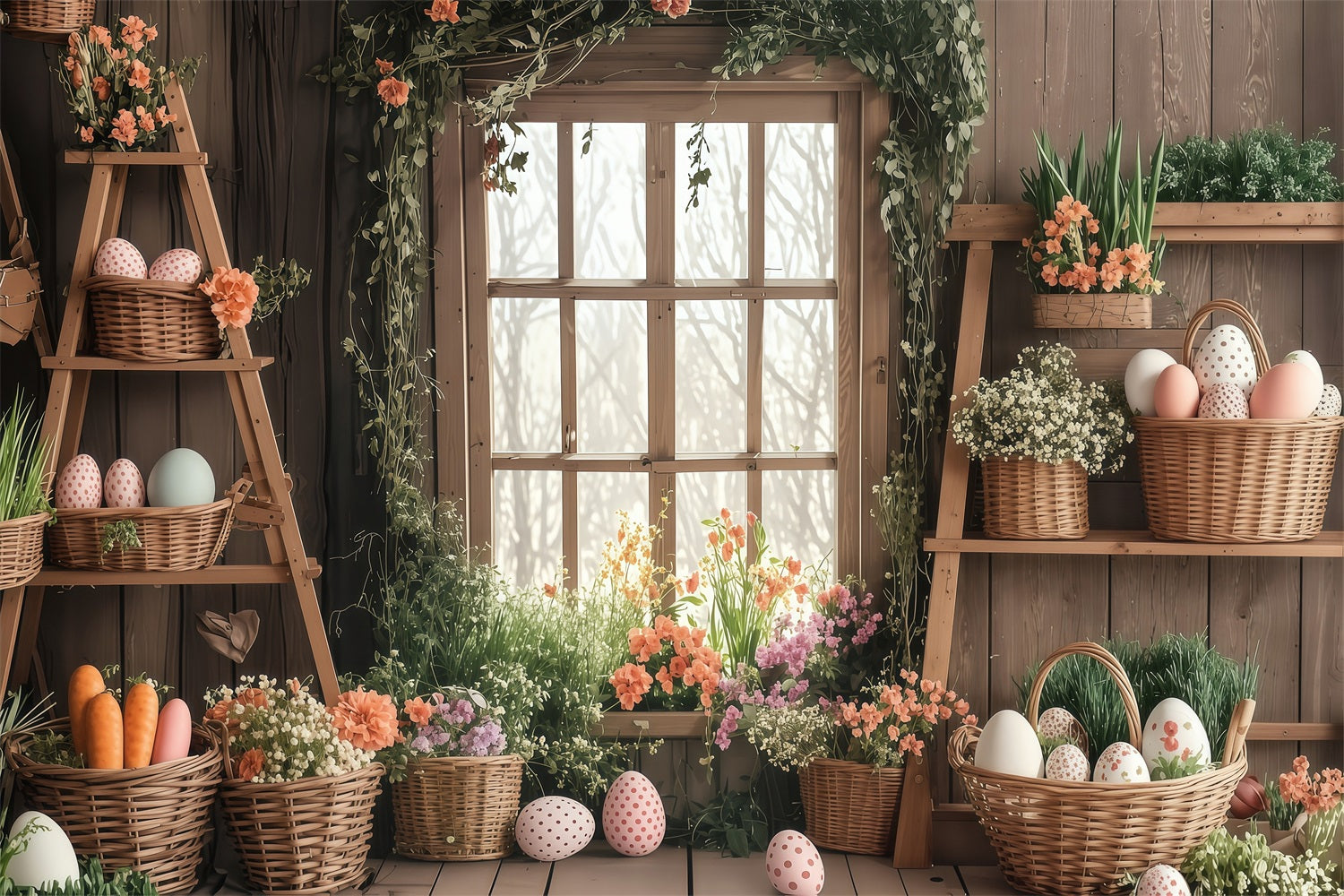 Easter Backdrops Photos Spring Basket Bloom Scene Backdrop UK BRP1-255