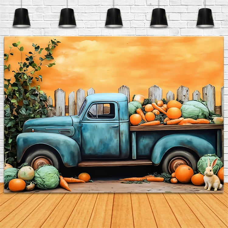 Easter Photography Backdrop Carrot Cabbage Bunny Truck Backdrop UK BRP1-256