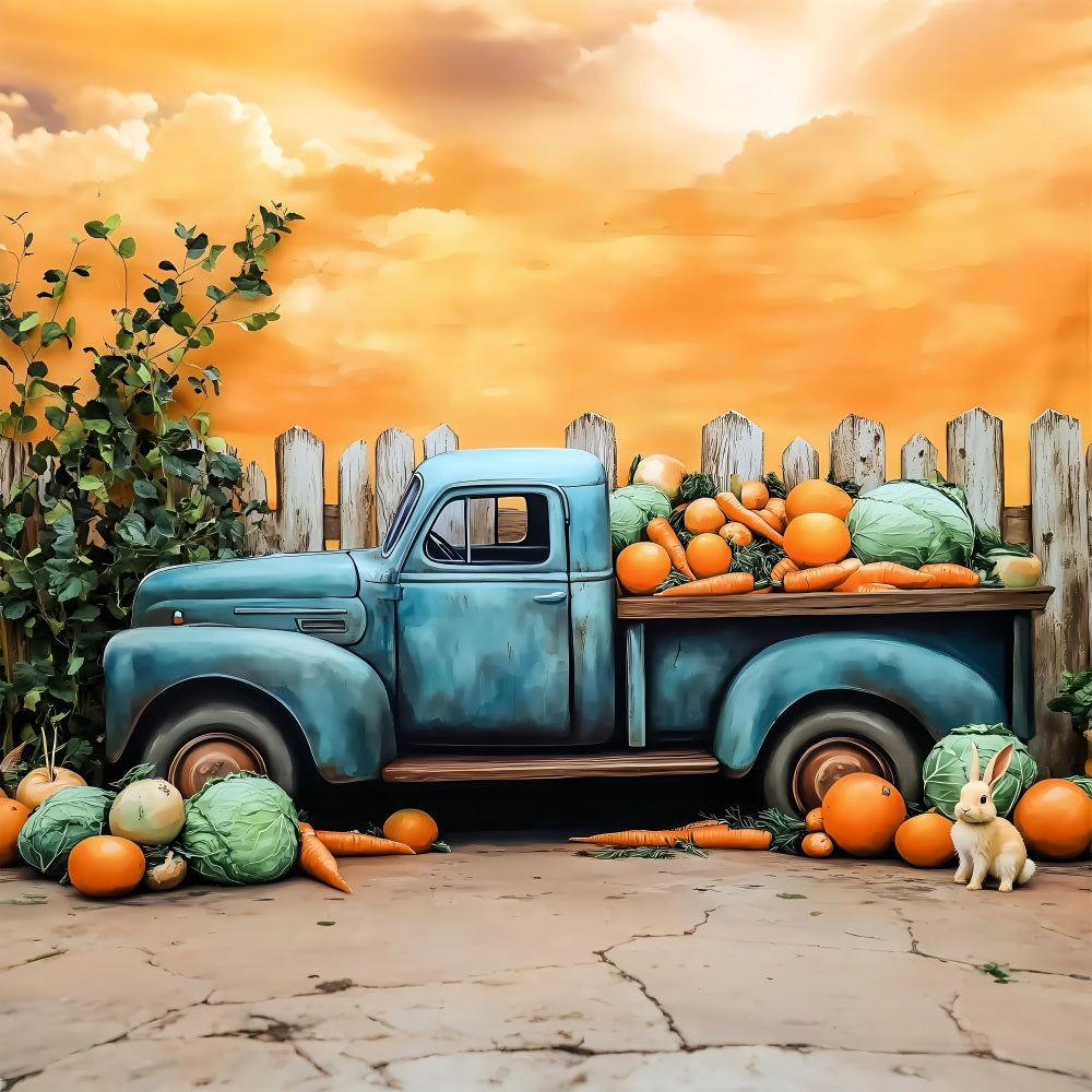 Easter Photography Backdrop Carrot Cabbage Bunny Truck Backdrop UK BRP1-256