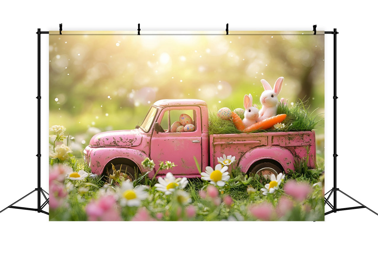 Photo Backdrops Easter Vintage Pink Truck Garden Backdrop UK BRP1-257