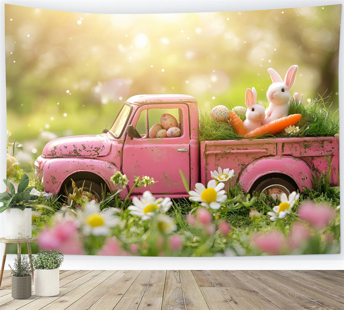 Photo Backdrops Easter Vintage Pink Truck Garden Backdrop UK BRP1-257