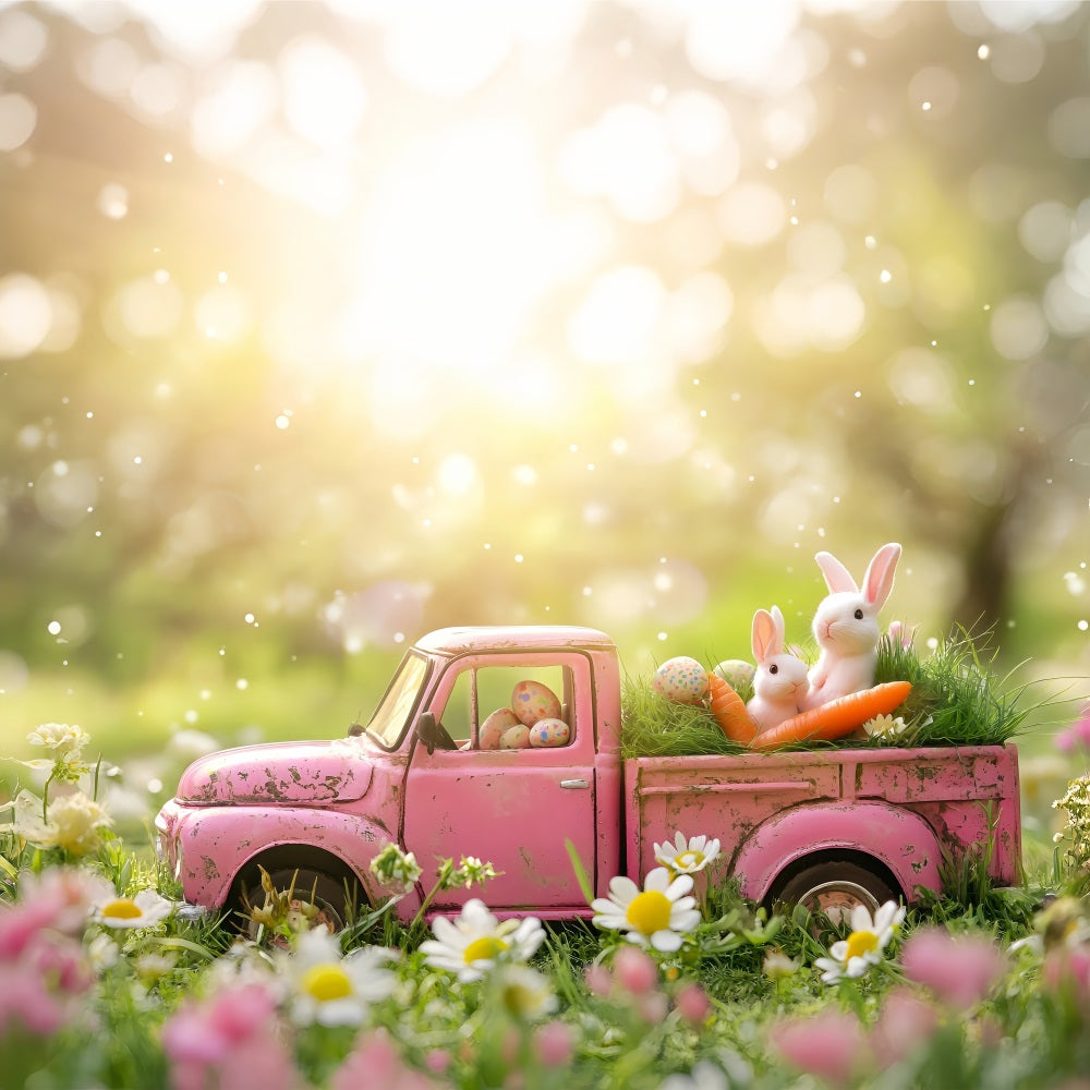 Photo Backdrops Easter Vintage Pink Truck Garden Backdrop UK BRP1-257