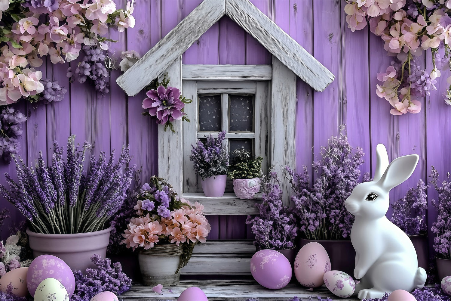 Easter Backdrop Bunny Lavender Garden House Backdrop UK BRP1-258