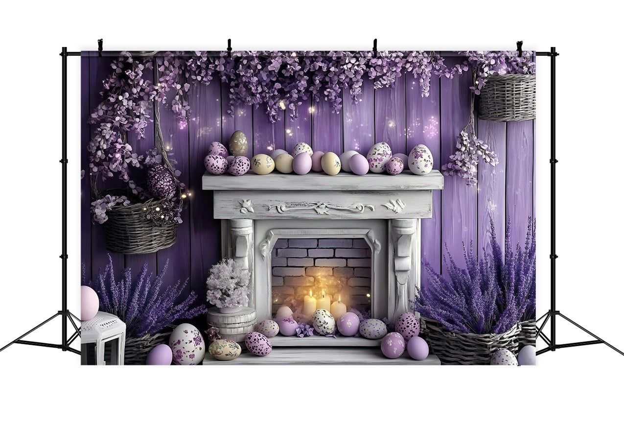 Easter Photo Backdrop Violet Bunny Fireplace Decor Backdrop UK BRP1-259