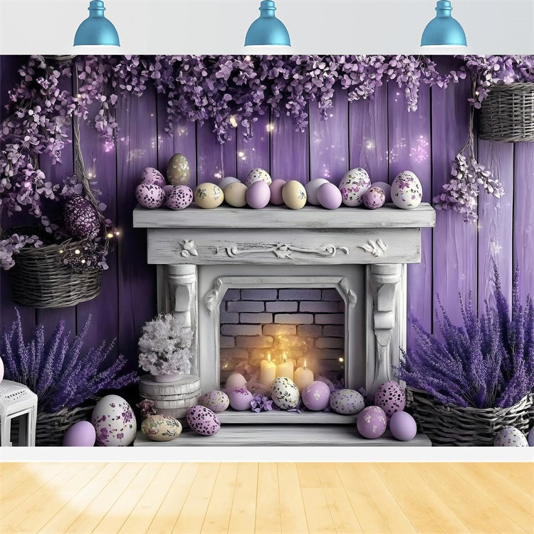 Easter Photo Backdrop Violet Bunny Fireplace Decor Backdrop UK BRP1-259