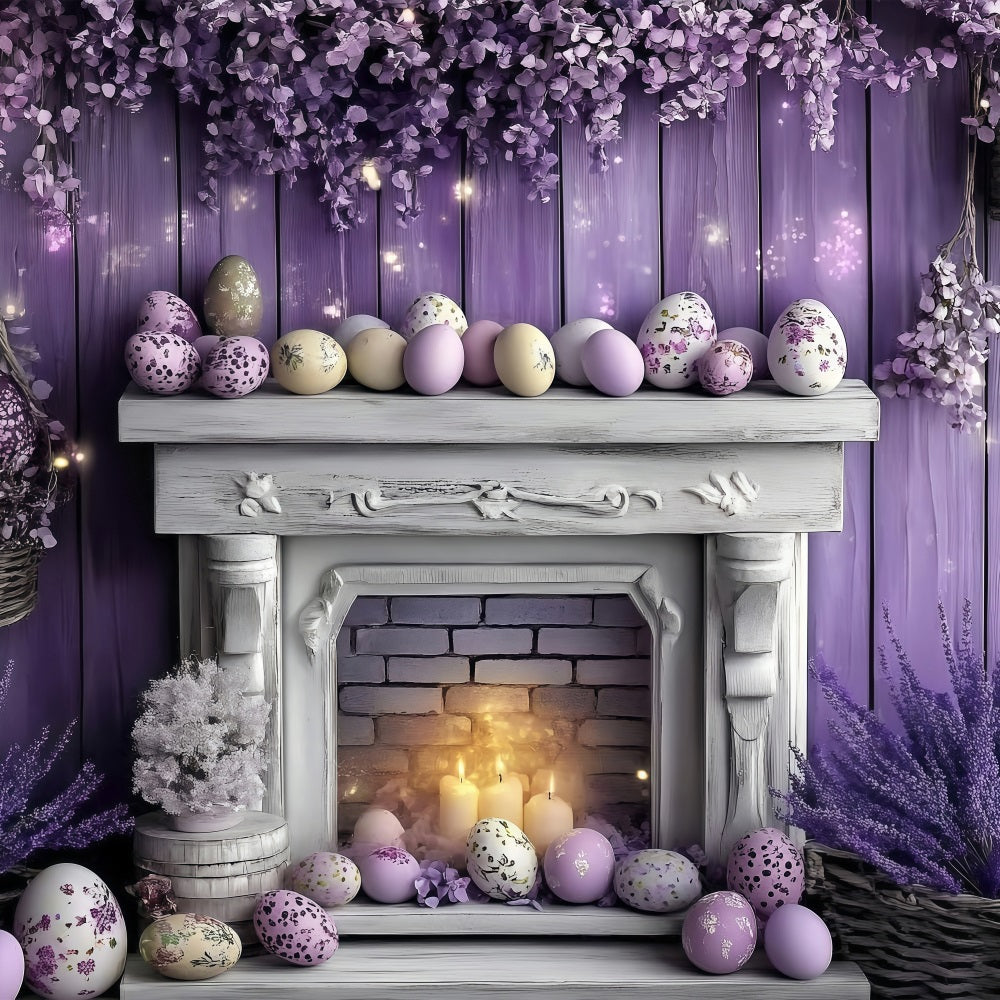 Easter Photo Backdrop Violet Bunny Fireplace Decor Backdrop UK BRP1-259