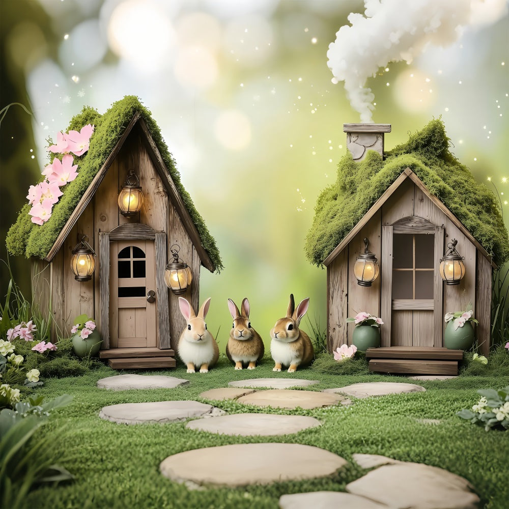 Easter Backdrops Photography Dreamy Moss-Covered Bunny Homes Backdrop UK BRP1-260