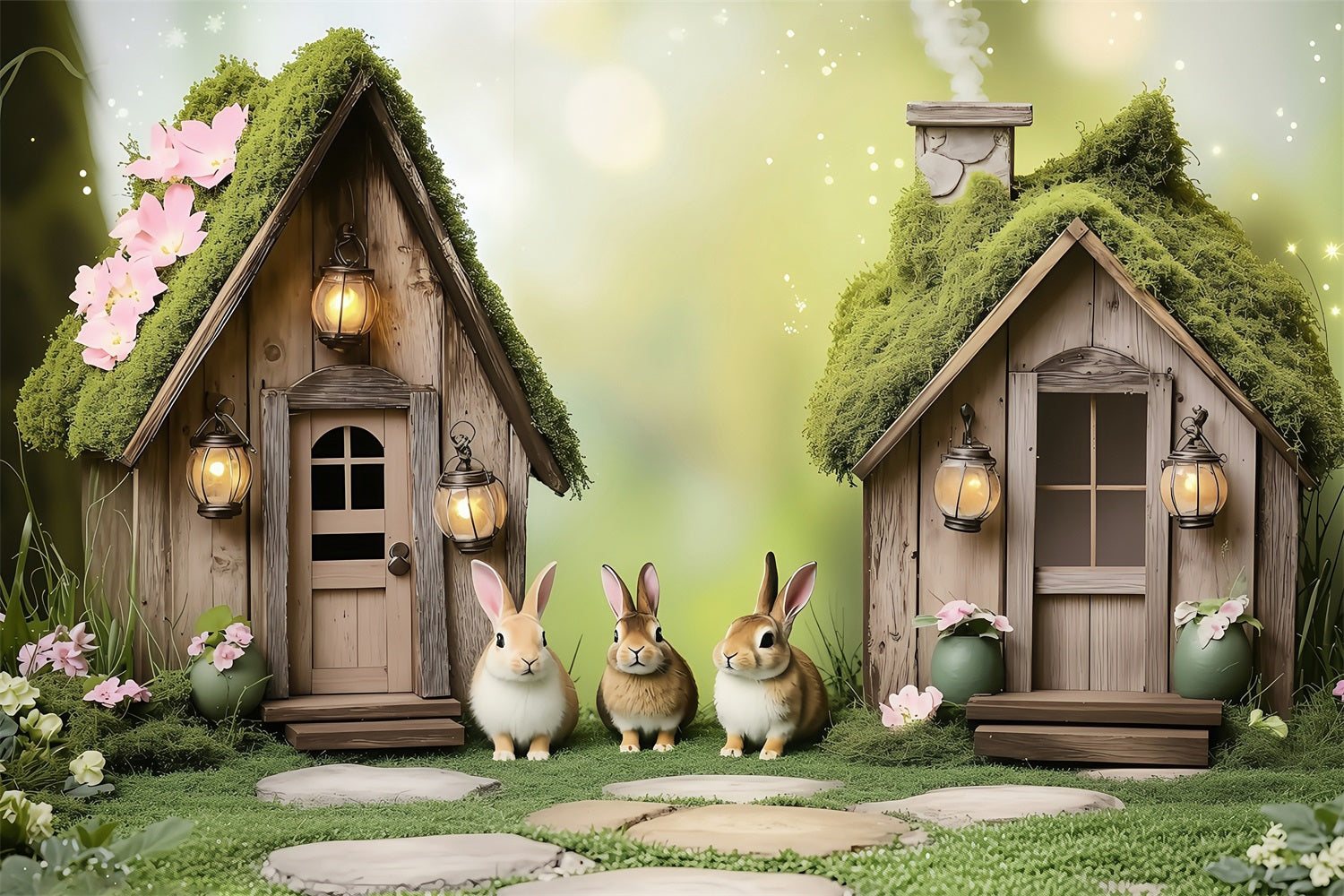 Easter Backdrops Photography Dreamy Moss-Covered Bunny Homes Backdrop UK BRP1-260