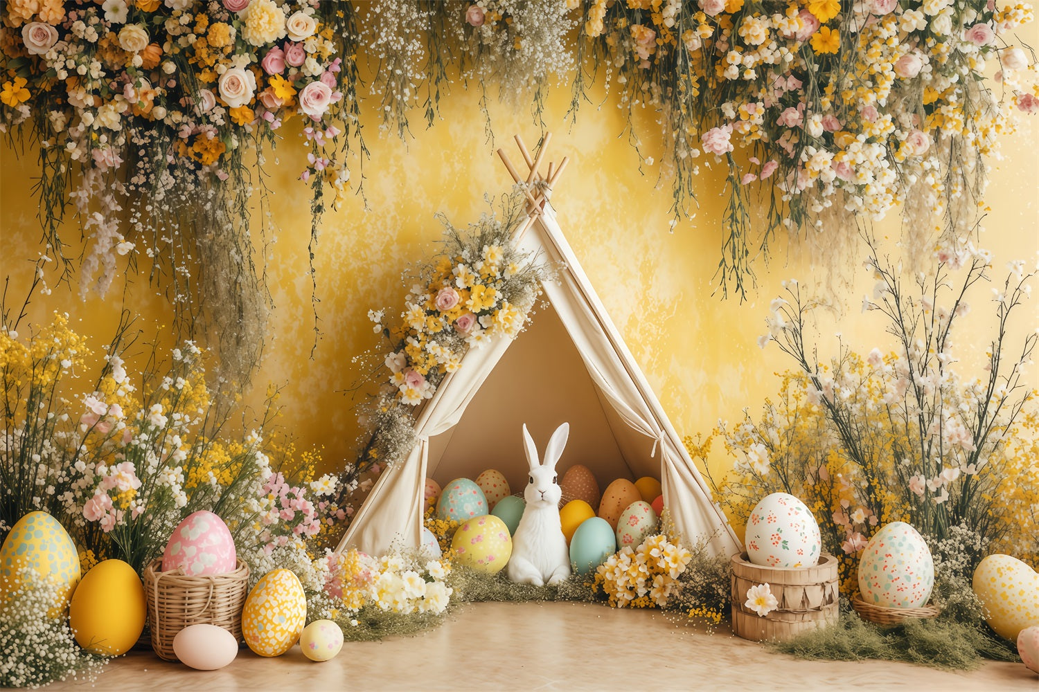 Easter Backdrop Yellow Egg Bunny Tent Backdrop UK BRP1-261