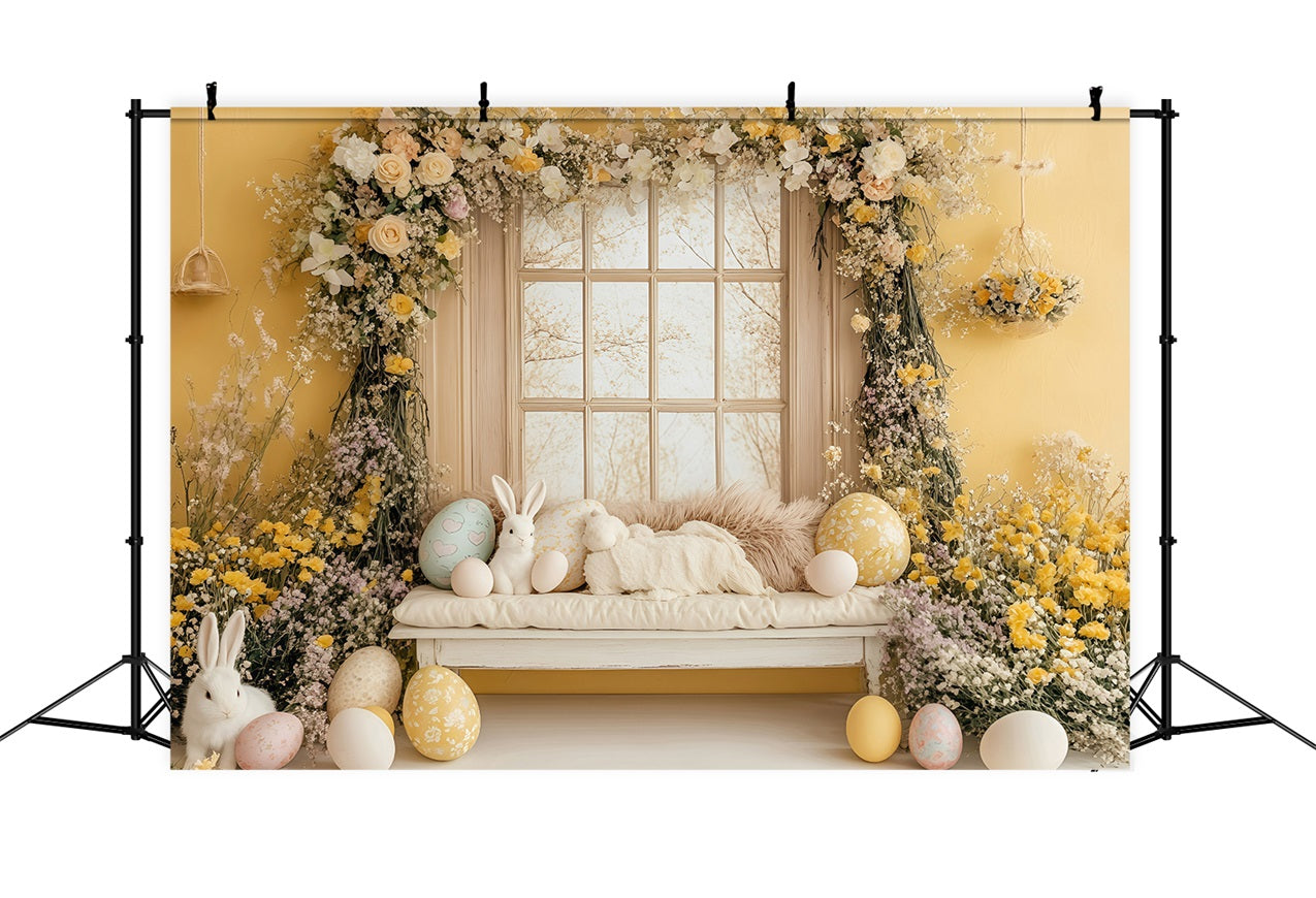 Easter Backdrops Photography Golden Floral Bunny Window Backdrop UK BRP1-262