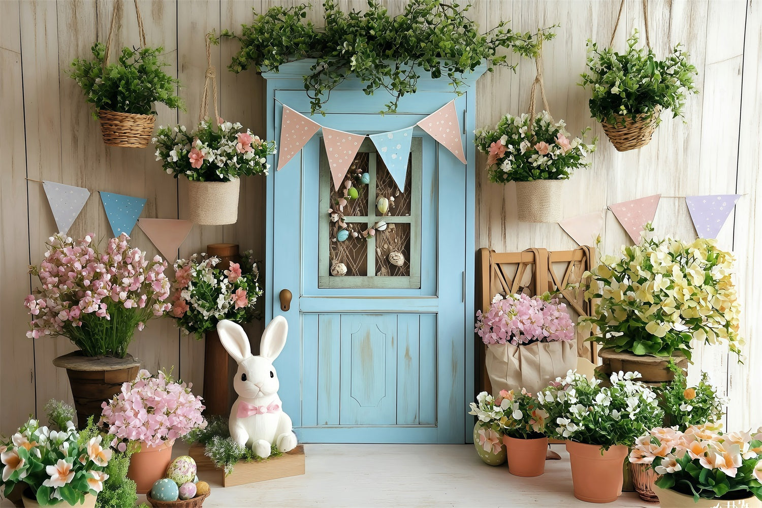 Easter Backdrop Photography Blue Door Hanging Blooms Backdrop UK BRP1-264