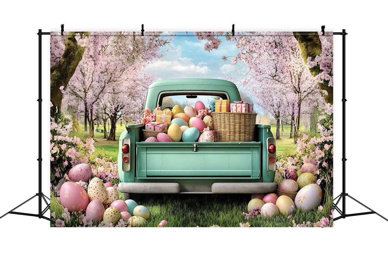 Easter Backdrops Photos Truck Blooming Cherry Trees Backdrop UK BRP1-265