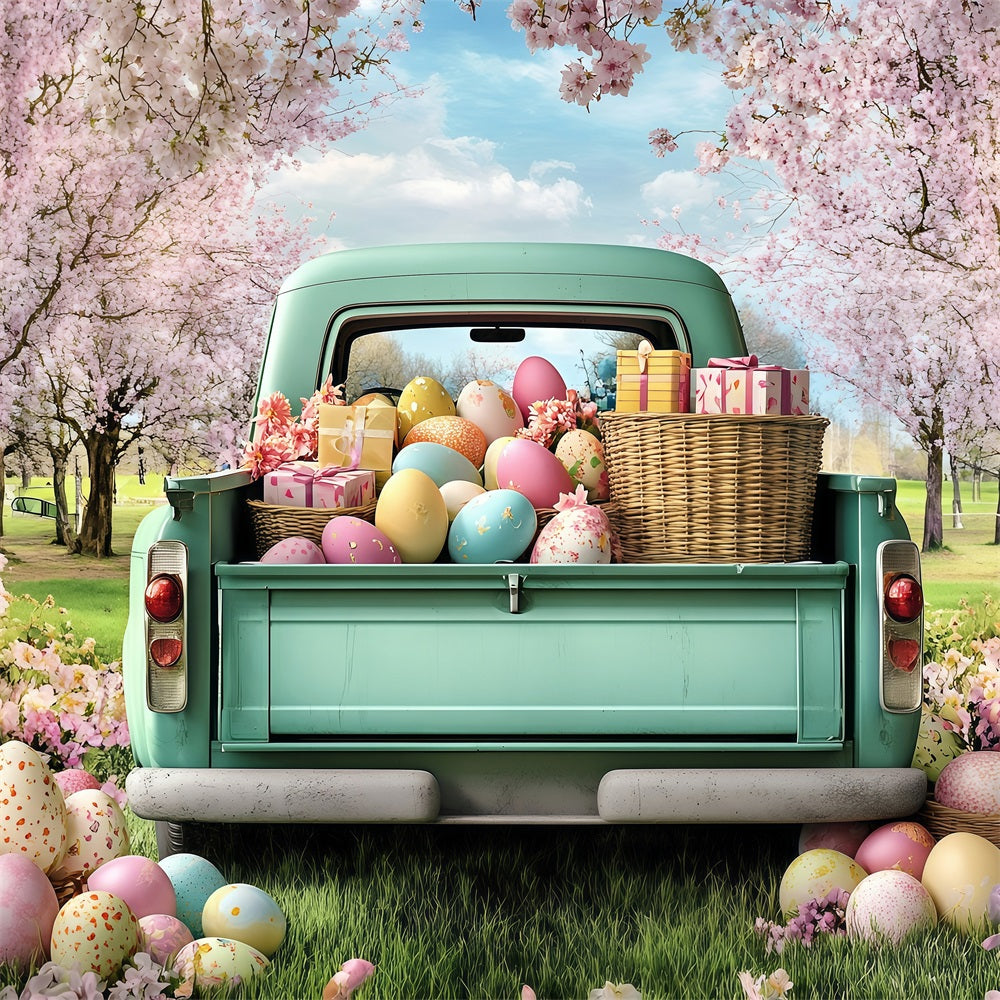 Easter Backdrops Photos Truck Blooming Cherry Trees Backdrop UK BRP1-265