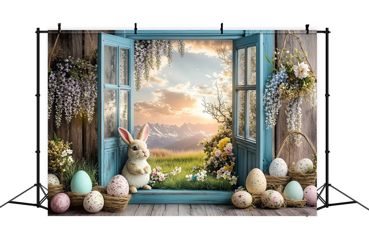 Easter Picture Backdrops Wooden Window Spring Decor Backdrop UK BRP1-266