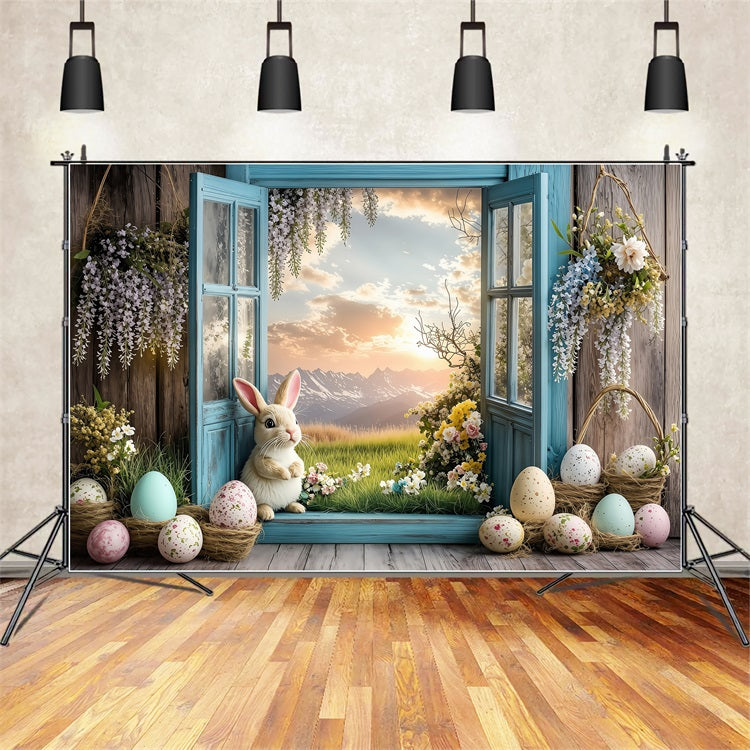 Easter Picture Backdrops Wooden Window Spring Decor Backdrop UK BRP1-266