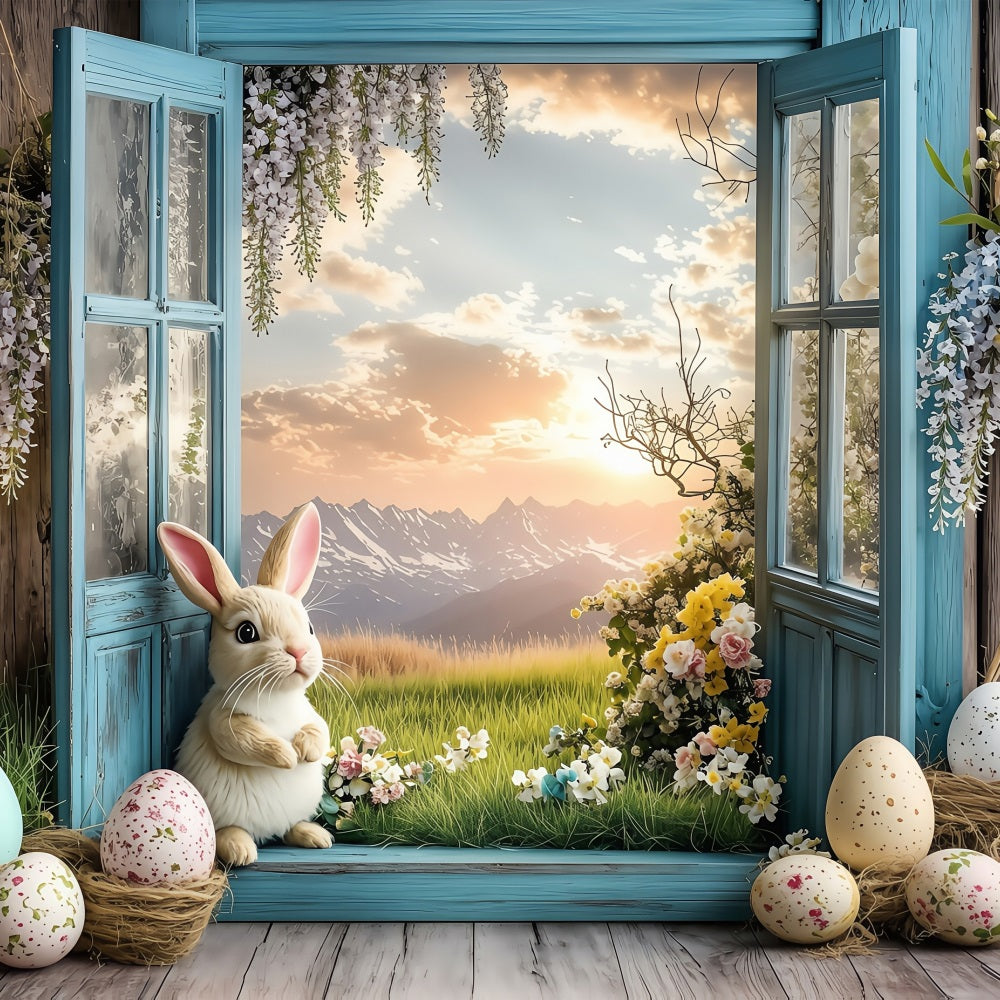 Easter Picture Backdrops Wooden Window Spring Decor Backdrop UK BRP1-266