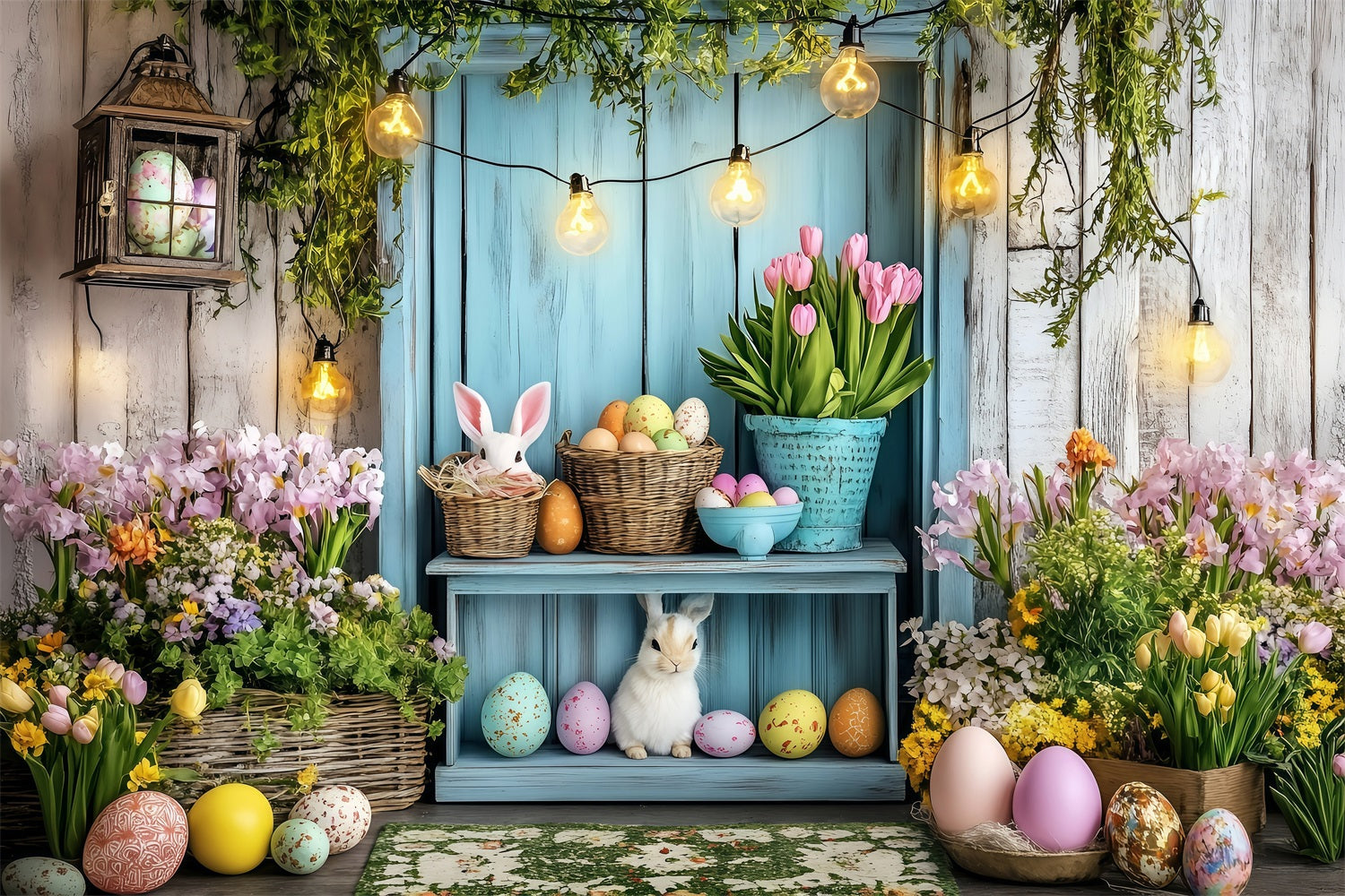 Easter Bunny Photo Backdrop Cozy Cottage Egg Backdrop UK BRP1-267