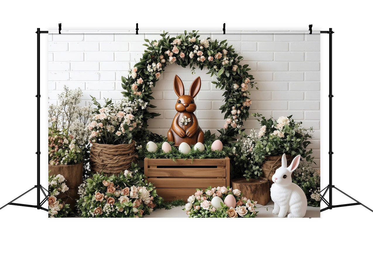 Easter Backdrop Pictures Bunny Roses Wreath Backdrop UK BRP1-268