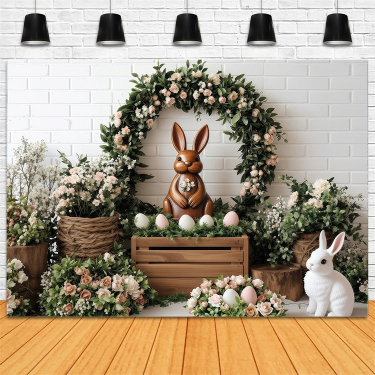 Easter Backdrop Pictures Bunny Roses Wreath Backdrop UK BRP1-268