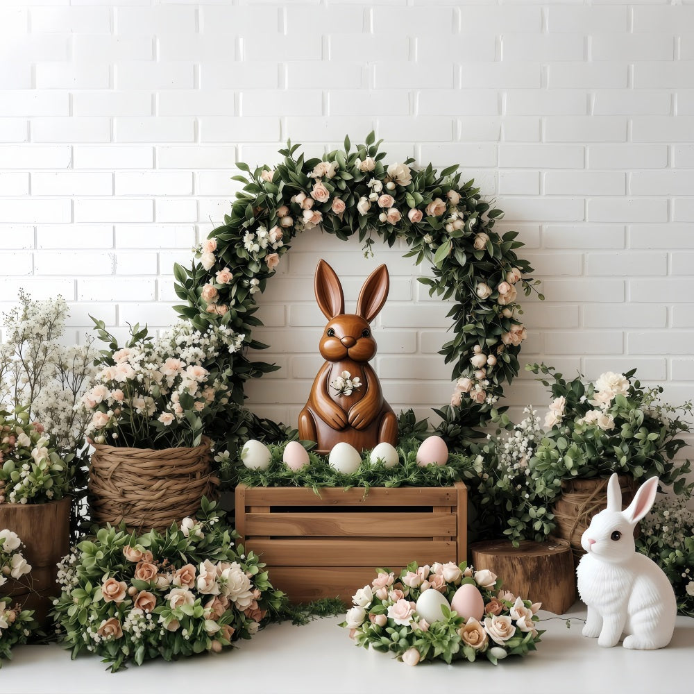 Easter Backdrop Pictures Bunny Roses Wreath Backdrop UK BRP1-268