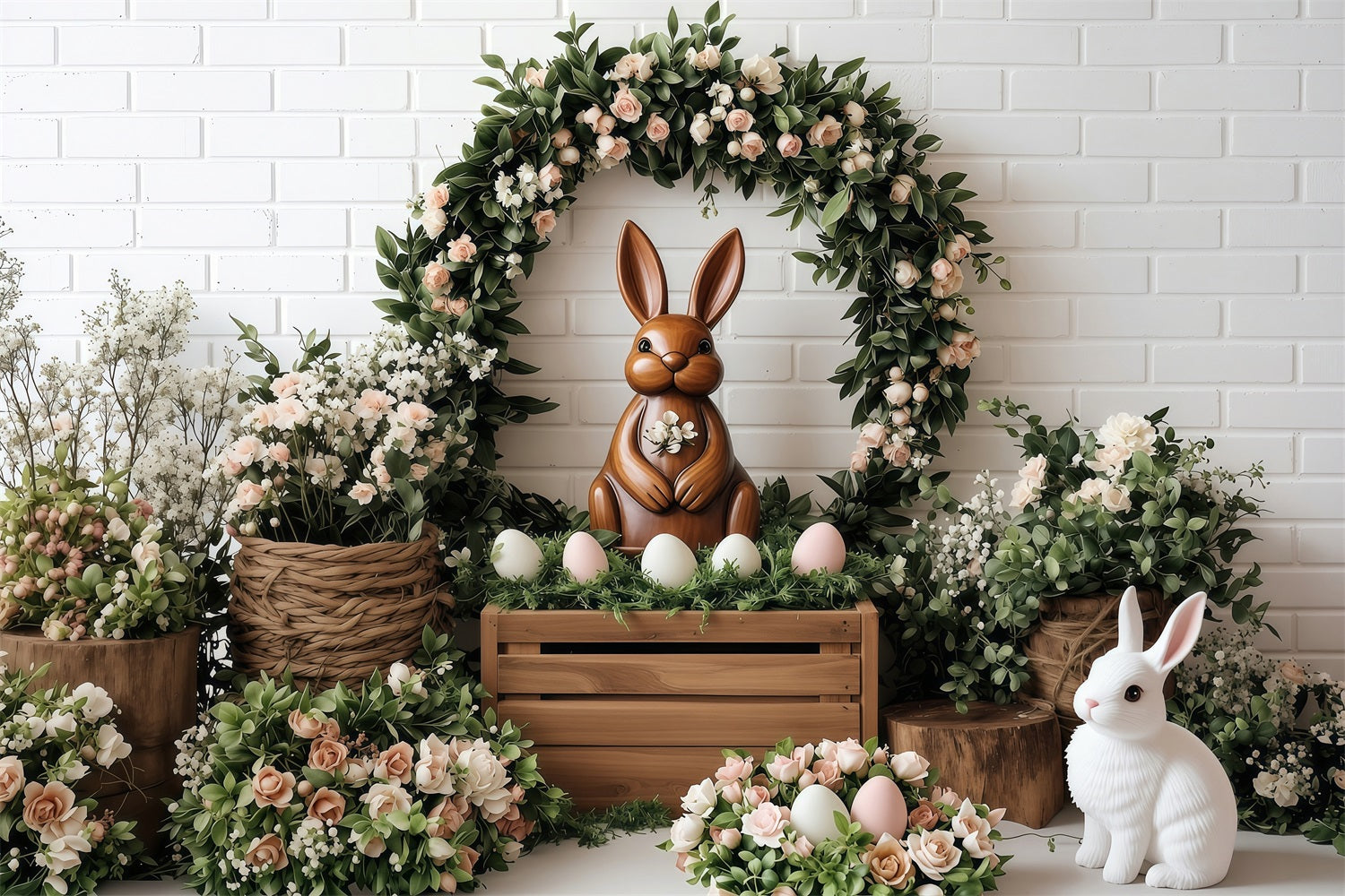 Easter Backdrop Pictures Bunny Roses Wreath Backdrop UK BRP1-268