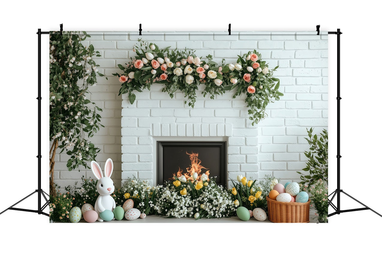 Photo Backdrops Easter White Brick Fireplace Bloom Backdrop UK BRP1-269