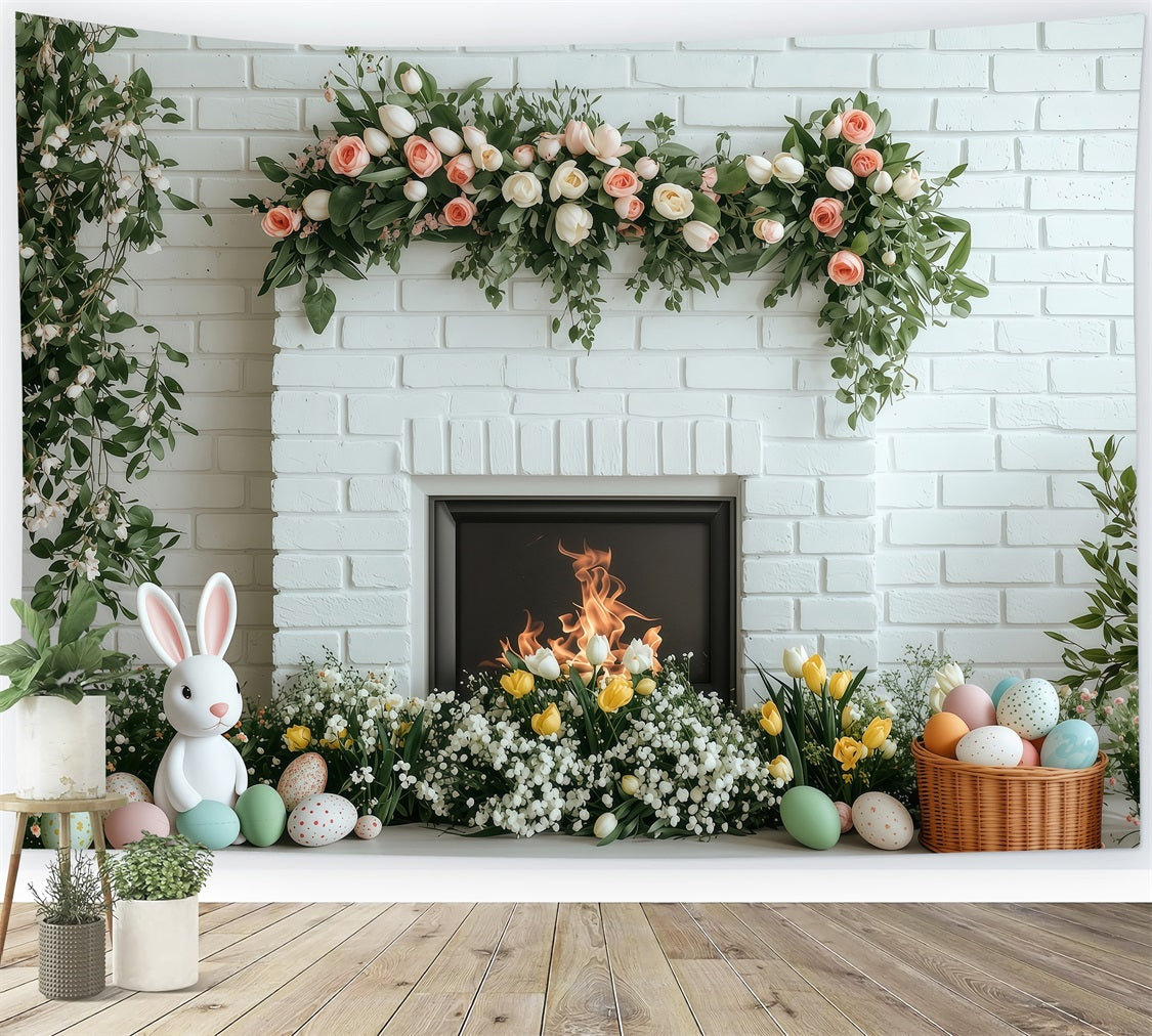 Photo Backdrops Easter White Brick Fireplace Bloom Backdrop UK BRP1-269