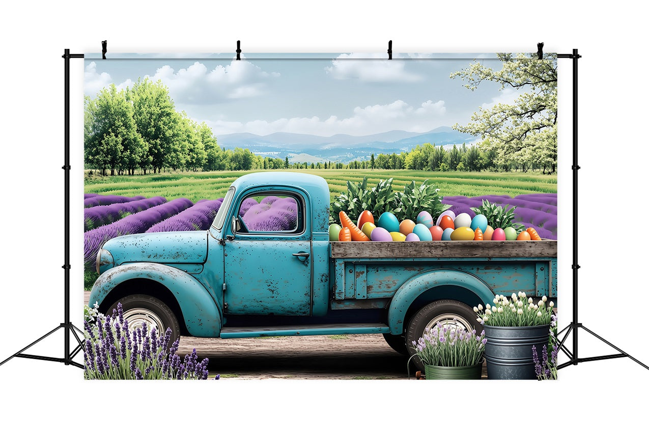 Easter Photoshoot Backdrop Truck Blooming Lavender Scene Backdrop UK BRP1-270