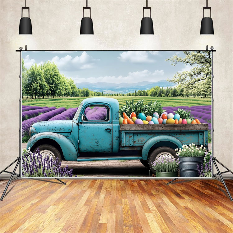 Easter Photoshoot Backdrop Truck Blooming Lavender Scene Backdrop UK BRP1-270