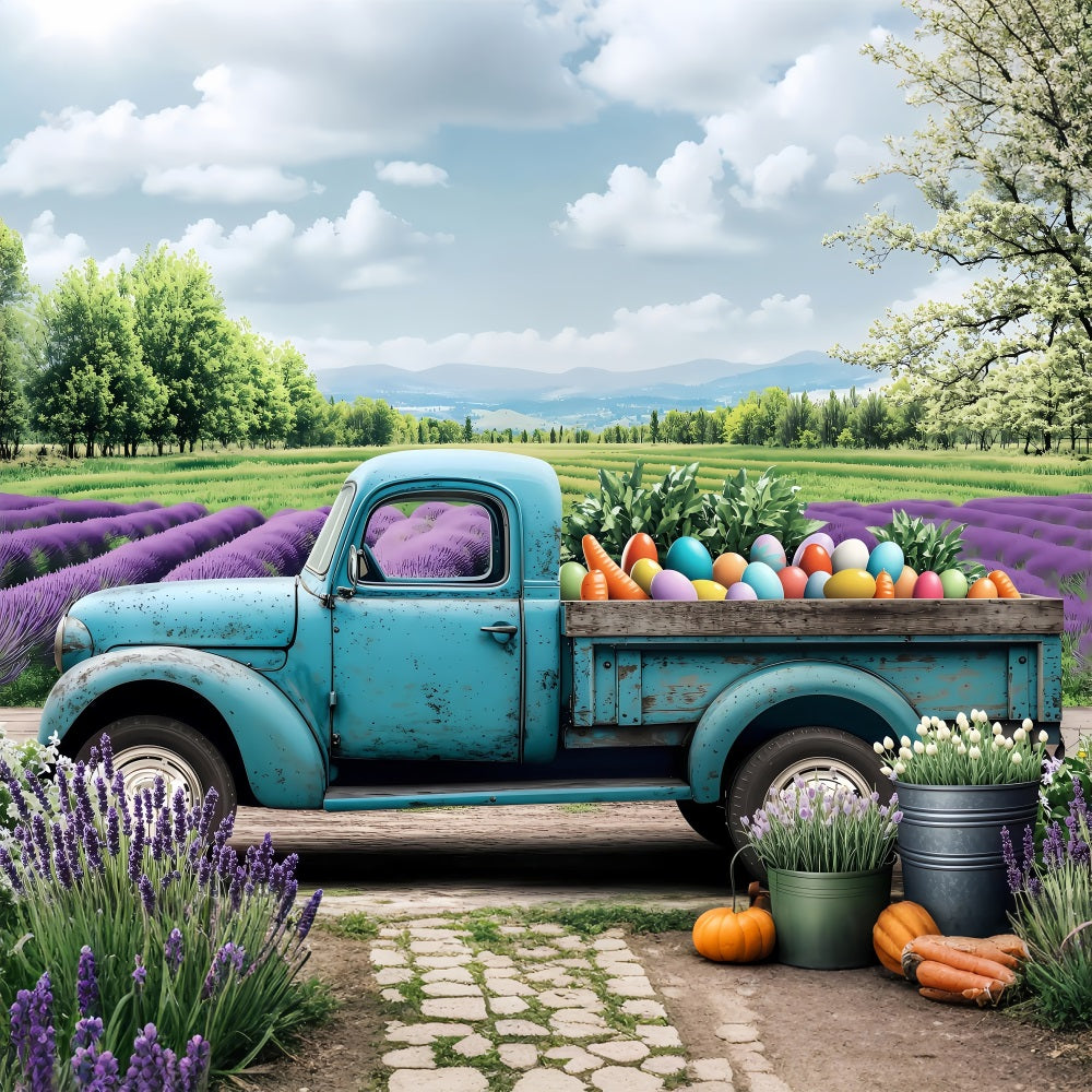 Easter Photoshoot Backdrop Truck Blooming Lavender Scene Backdrop UK BRP1-270