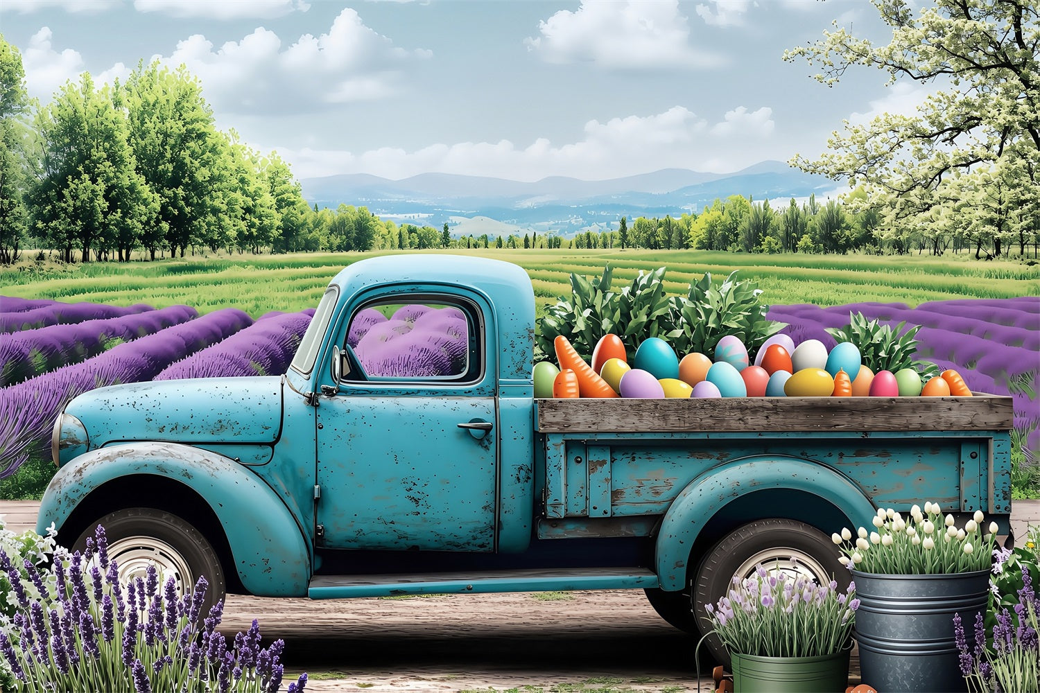 Easter Photoshoot Backdrop Truck Blooming Lavender Scene Backdrop UK BRP1-270