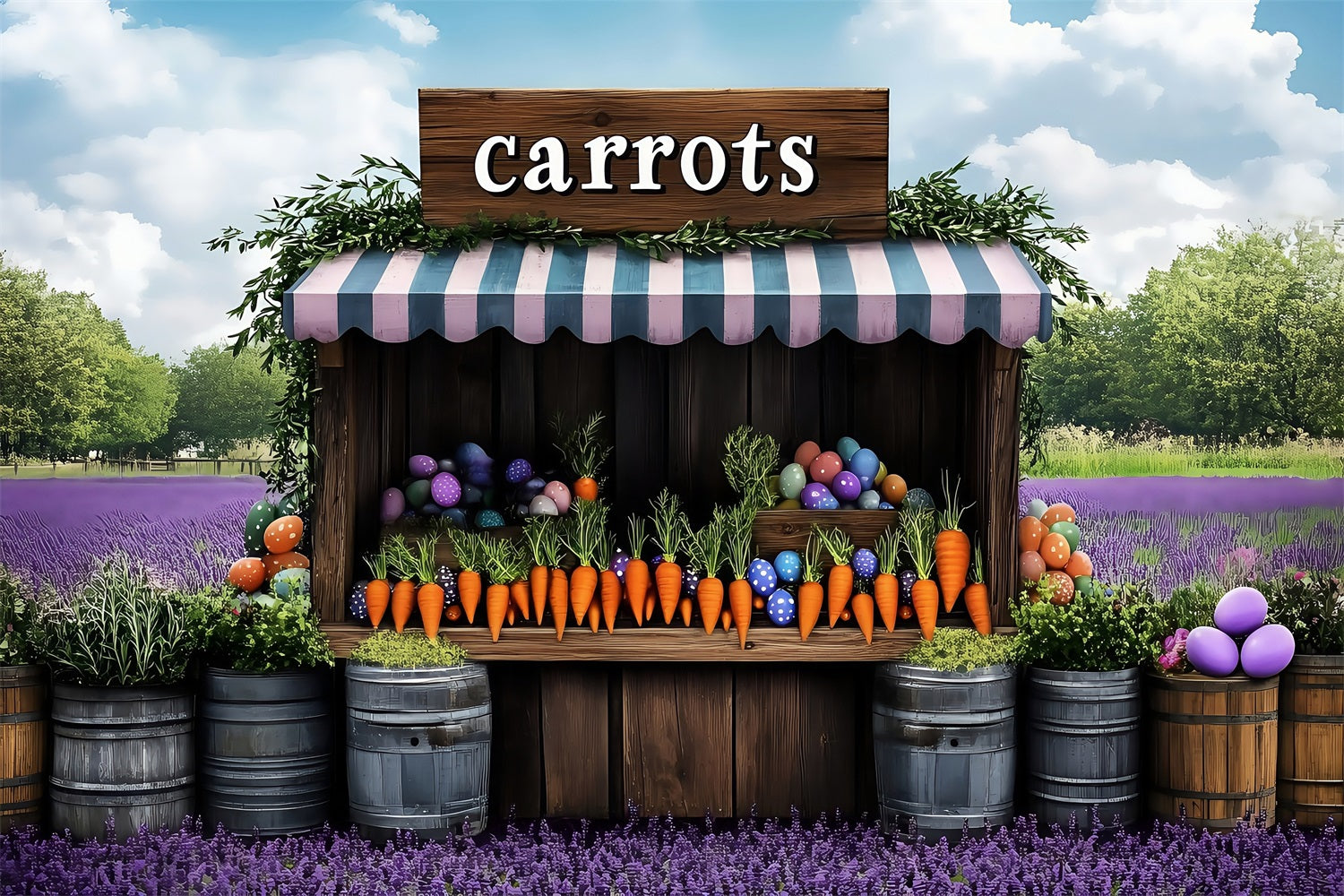 Easter Photo Booth Backdrop Lavender Springtime Market Carrots Backdrop UK BRP1-271