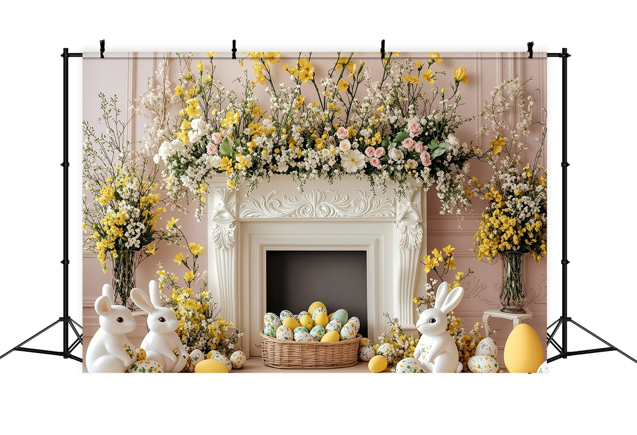 Easter Backdrop Photo Blooming Fireplace Bunny Scene Backdrop UK BRP1-272